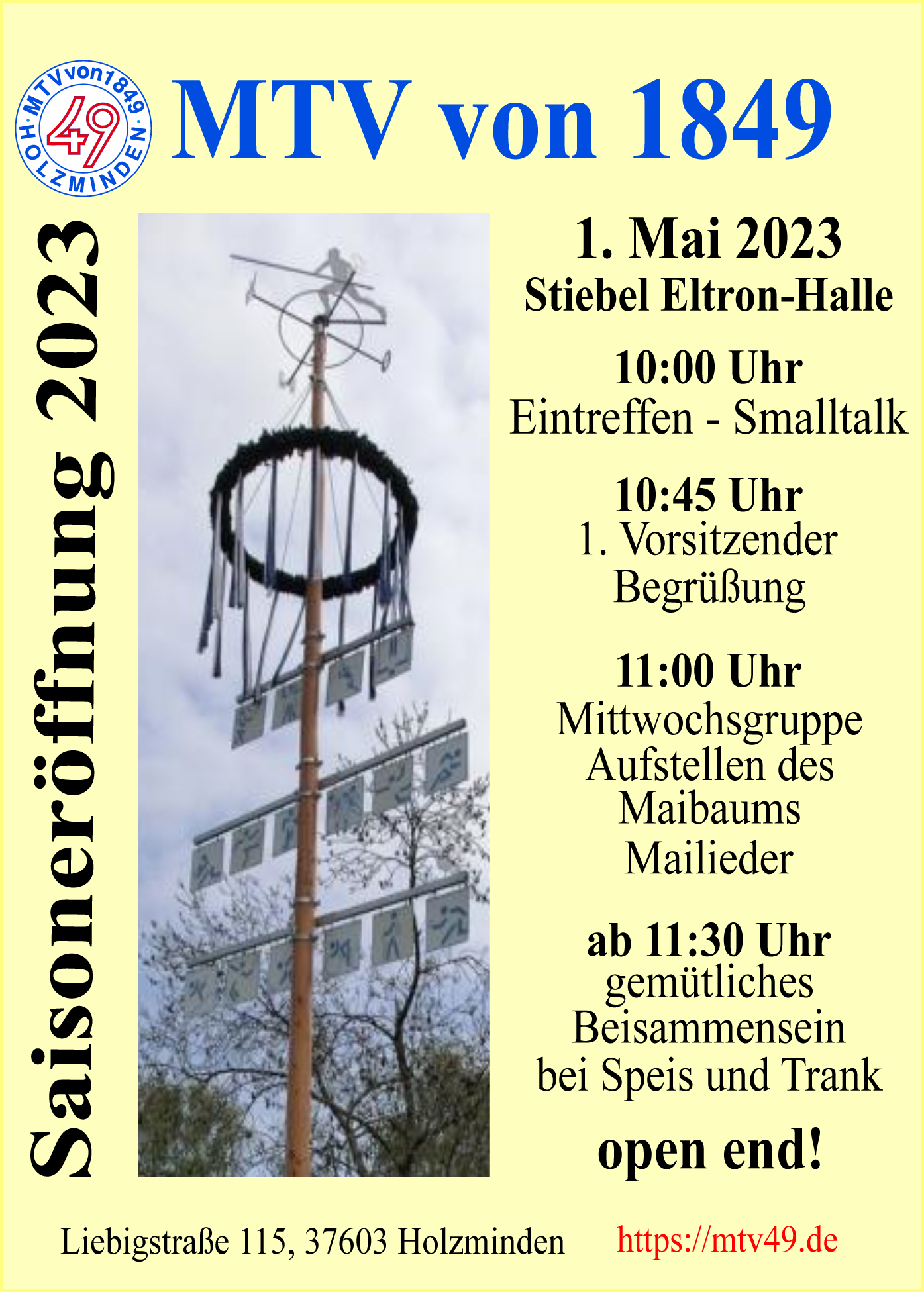 MTV 49 eröffnet die Freiluftsaison und stellt den Maibaum auf